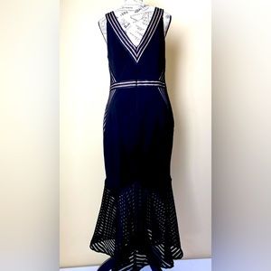 $300 Xscape Women'S Black Illusion Striped V-Neck Sleeveless Cocktail Dress 14